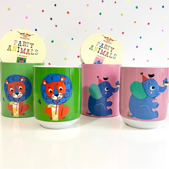 Lion Lapping Lemonade and Elephant Eating Eclairs Ceramic Tumbler Set - Picture 1 of 7